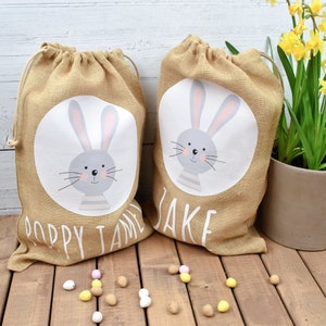 Personalised Cute Easter Bunny Jute Sack, Personalised Easter Bag, Child's Storage Bag, Easter Egg Hunt Gift Bag, Easter Egg Hunt Bags