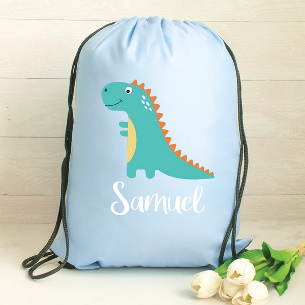 Personalised Gym Bag Kids, Boys Dinosaur Gym Bag, Boys Drawstring Bag, School Bag, Dinosaur School PE Bag, Dinosaur Pump Bag, Nursery Bag