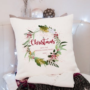 Personalised Christmas Cushion Family Christmas Cushion Christmas Decor Christmas Wreath, Christmas Decor, Xmas Cushion, Custom Name