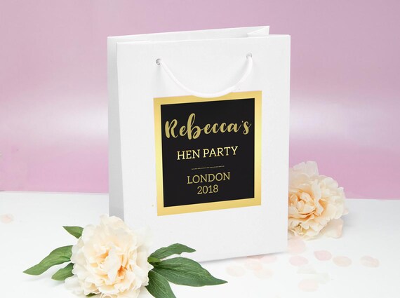 Personalised Hen Party Gift BagROSE PEONYFoil Hen Night Favour Bags Gold