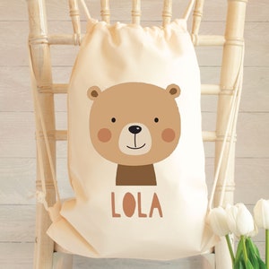 Personalised Gym Bag Kids, Boys Bear Gym Bag, Boys Drawstring Bag, School Bag, Bear School PE Bag, Bear Pump Bag, Nursery Bag