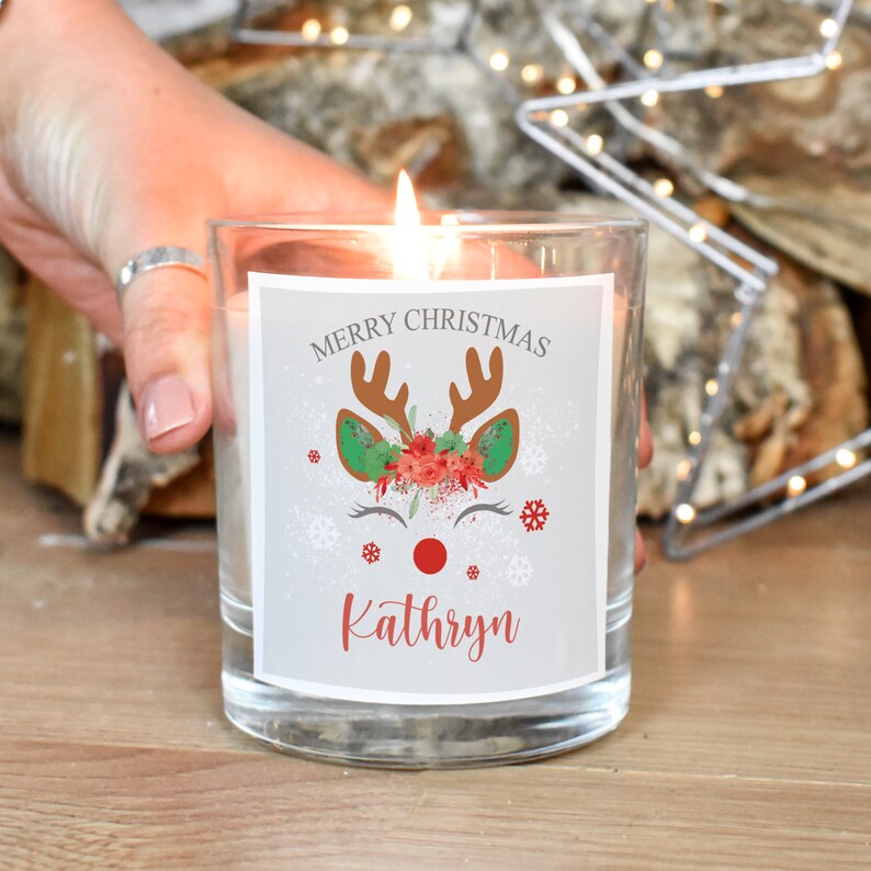 Personalised Christmas Reindeer Candle Holiday Candle Gift Etsy