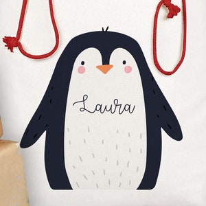 Personalised Christmas Sack, Penguin Christmas Sack, Kids Christmas Sack, Christmas Santa Sack, Penguin Gift Bag, Christmas Present Sack image 5