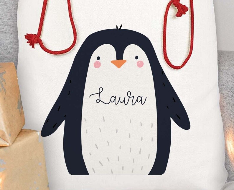 Personalised Christmas Sack, Penguin Christmas Sack, Kids Christmas Sack, Christmas Santa Sack, Penguin Gift Bag, Christmas Present Sack image 5