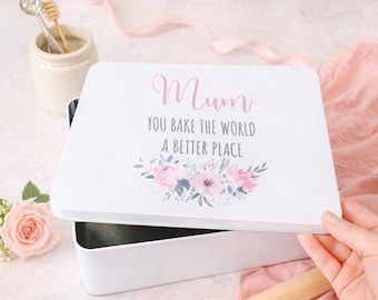 Personalised Baking Tin, Bake The World A Better Place, Mum Baking Gift, Personalised Mother’s Day Gift, Cake Tin, Baking Gift, Mum Nan Gift