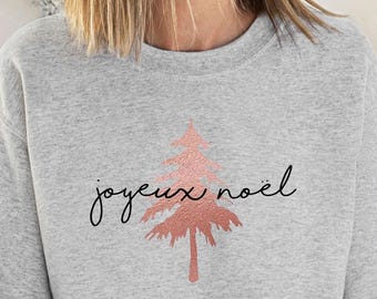 Merry Christmas Sweatshirt, Rose Gold Joyeux Noel Christmas Jumper