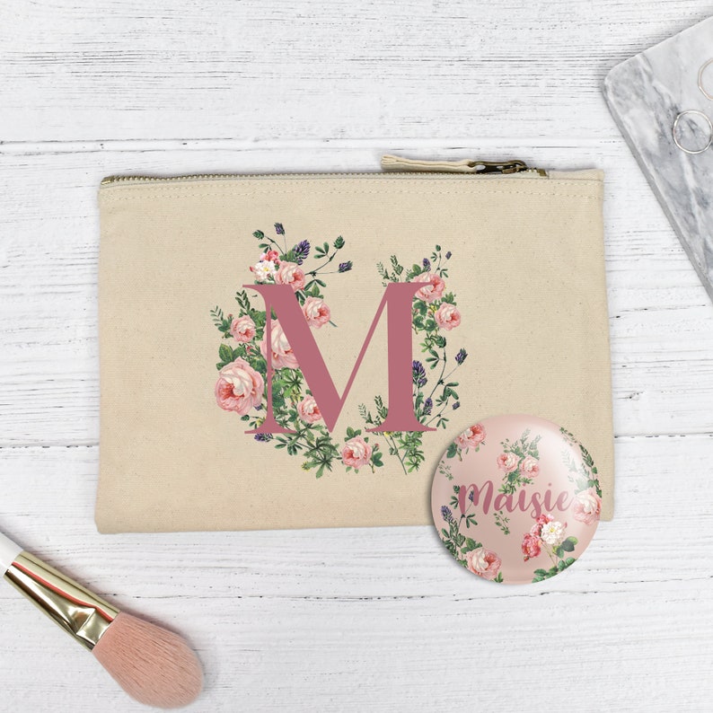 Personalised Christmas Gift Makeup Bag & Mirror Set Roses Etsy