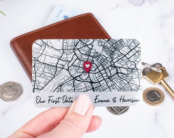 Personalised Map Wallet Card, Where We Met, Couples Valentine&#39;s Gift, Custom Anniversary Gift, Keepsake For Him Her, Metal Map Wallet Insert