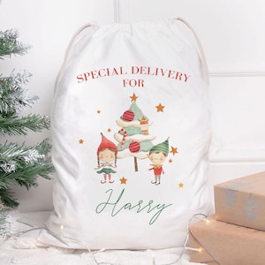 Personalised Christmas Sack, Elf Christmas Sack, Elf Santa Sack, Xmas Eve Sack, Elf Décor, Christmas Present Sack, Custom Santa Sack, Xmas