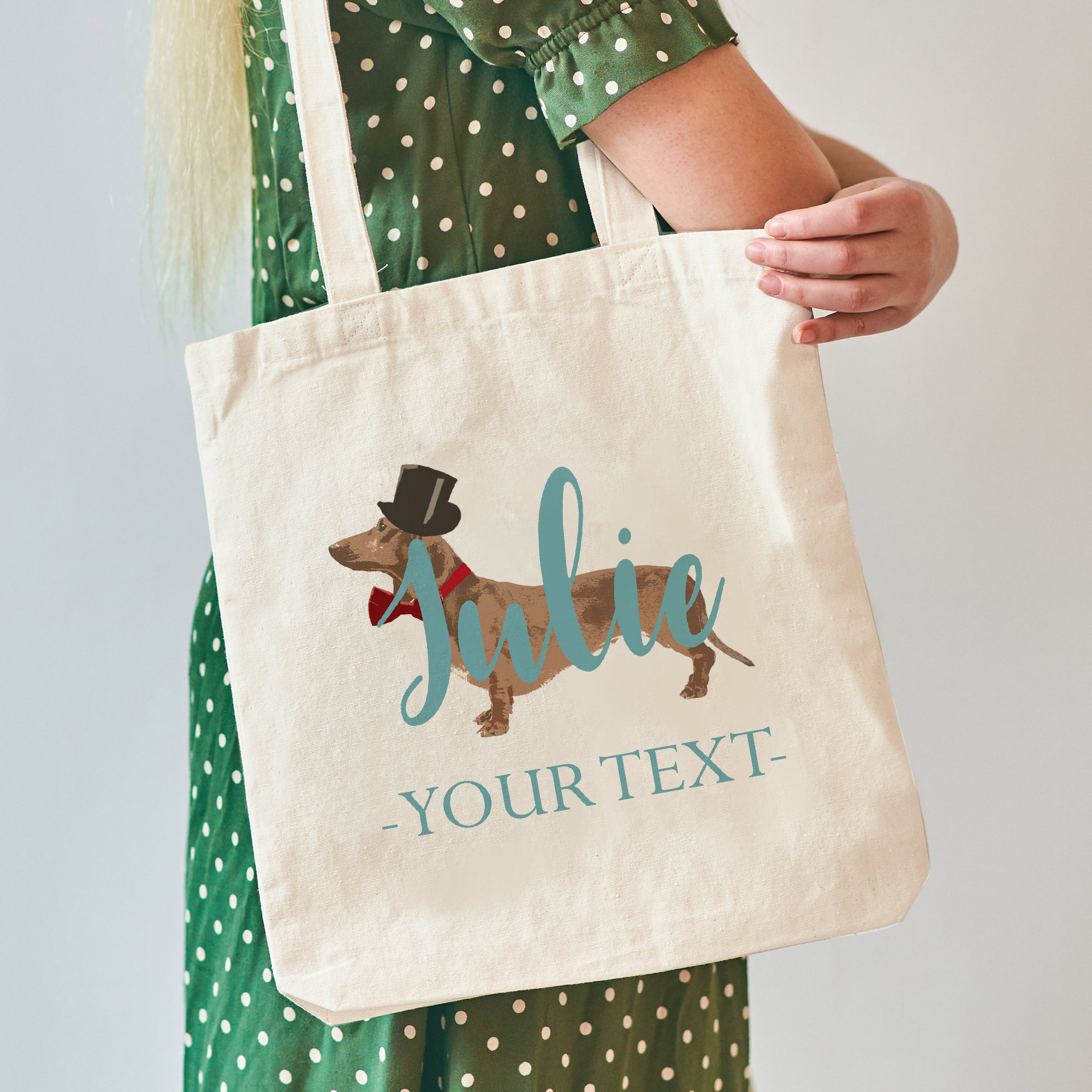 Bolsa de tela personalizada con diseño de perro salchicha, regalo