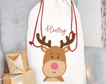 Personalised Christmas Sack, Reindeer Christmas Sack, Kids Christmas Sack, Christmas Santa Sack, Reindeer Gift Bag, Christmas Present Sack,