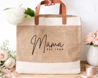 Personalised Mama Tote Bag- Mother's Day Gift - Cotton Jute Shopper Bag