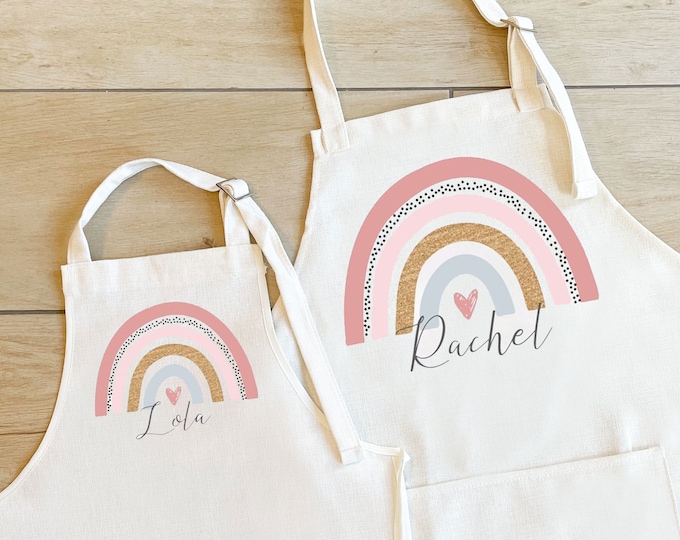 Personalised Rainbow Aprons. Mother Daughter Rainbow Apron, Matching Aprons, Rainbow Gift, Rainbow Cooking Apron, Baking Gift