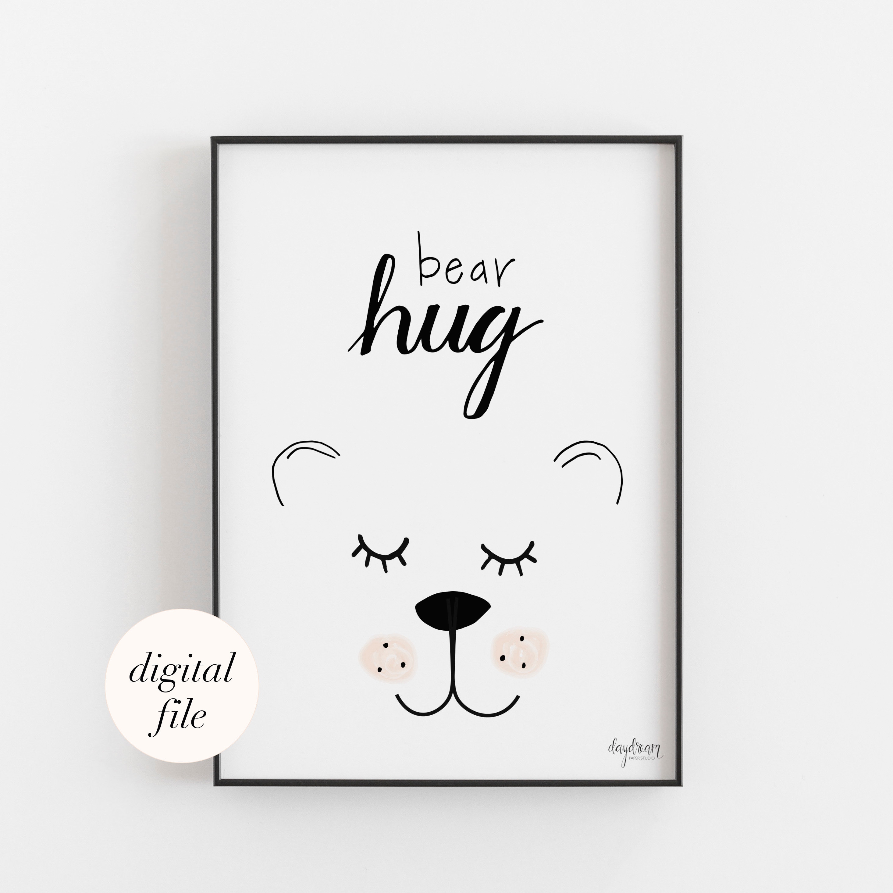 Bear Hug hand lettered and illustrated bear printable | Etsy