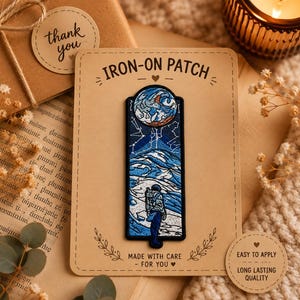 Astronaut Mountain Patch | Cosmic Explorer Iron On Embroidery