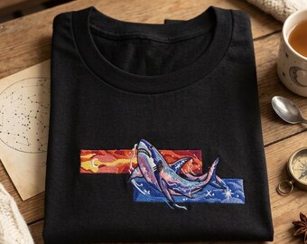 Embroidered Galaxy Shark T-Shirt | Space Ocean Graphic Tee