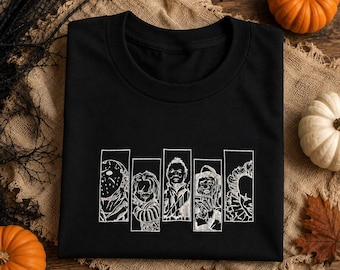 Halloween Horror Embroidered Shirt, Retro Slasher Tee, Spooky T-Shirt