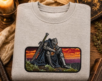 Embroidered Knight Sweatshirt, Medieval Fantasy Crewneck, Dark Armor Embroidery