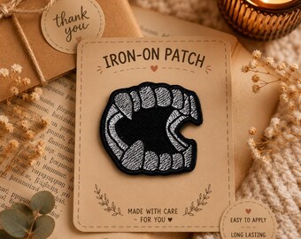 Embroidered Vampire Bite Patch – Iron On Teeth Design for Jackets, Bags & Streetwear
