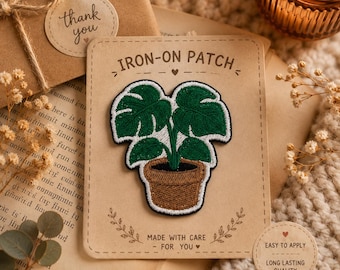 Embroidered Monstera Plant Patch, Iron-On Botanical Accessory, Plant Lover Gift