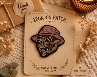 Horror Movie Villain-Inspired Embroidered Patch | Iron-On Patch | 80s Slasher Vibes | Handmade Embroidery