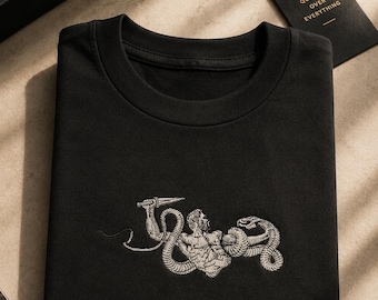 Greek Mythology Medusa Embroidered Tee | Dark Vintage Style Shirt