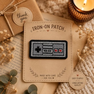 Bestickter Retro-Gaming-Controller-Aufnäher, zum Aufbügeln (Pixel-Art-Stil)