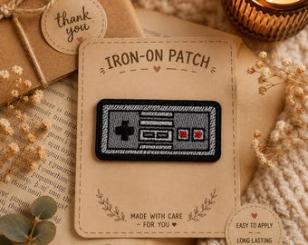 Embroidered Retro Gaming Controller Patch, Iron-On Gamer Accessory (Pixel Art Style)
