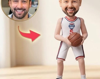 Custom Basketball Player Bobblehead | Personalized Basketball Figurine in White Jersey with Engraved Name