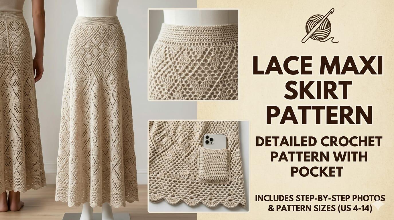 22 Maxi Skirt Crochet Patterns to Make for Summer, Festivals, and Beyond 11 Crochet Maxi Skirt Diamond Lace Boho Skirt