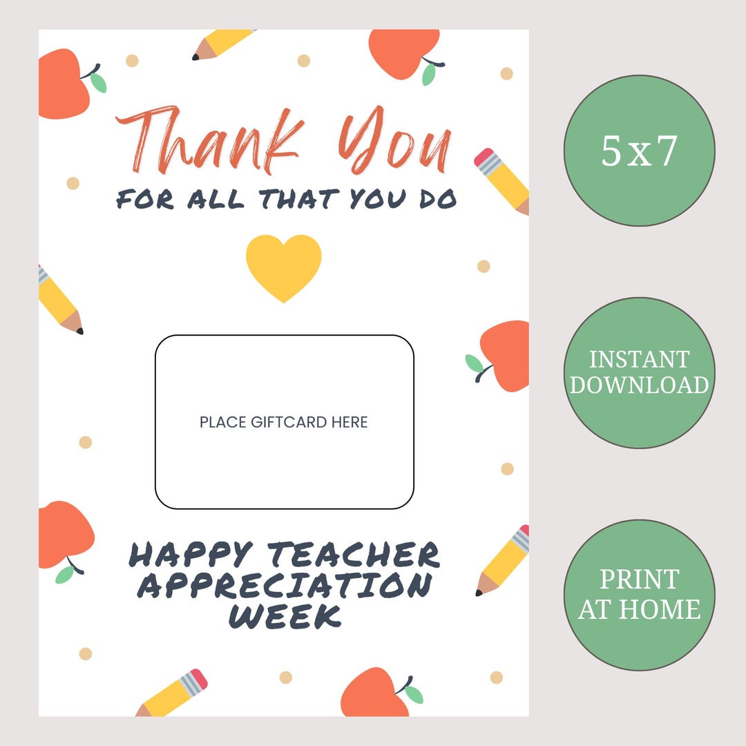 Teacher Appreciation Gift Card Holder Printable - Etsy