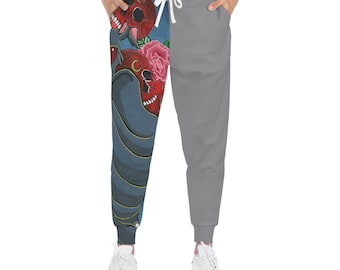 Pantalones deportivos con máscara de demonio japonés y rosas / Pantalones deportivos AOP