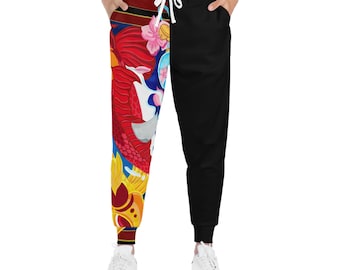 Koi Mask Illustration Athletic Joggers | Japanese Fox Kitsune AOP