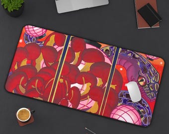 Rode bloemen lantaarn drieluik bureaumat | Decoratieve muismat