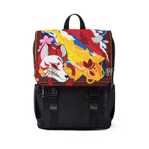 Kitsune Fox and Koi Illustration Backpack | Japanese Mythology Pattern