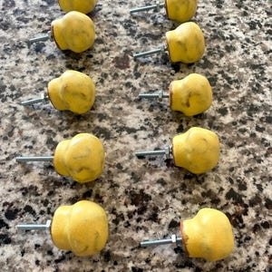 Set of 10 Yellow Ceramic Cabinet Knobs, Wabi Sabi Stoneware Drawer Pulls