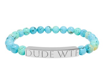 DUDE WTF Natural Stone Bar Bracelet | Engraved Stretch Beaded Bracelet