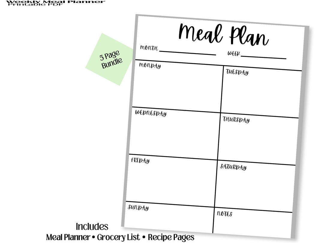 Weekly Meal Planner Printable PDF / Meal Planning Bundle / Grocery List ...