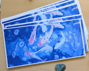 Panoramic Koi Oil Painting Art Print, Limited Edition, Hand-Signed, Satin Finish