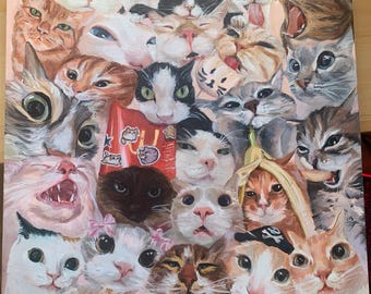 Chats en Rose - Oil on Canvas