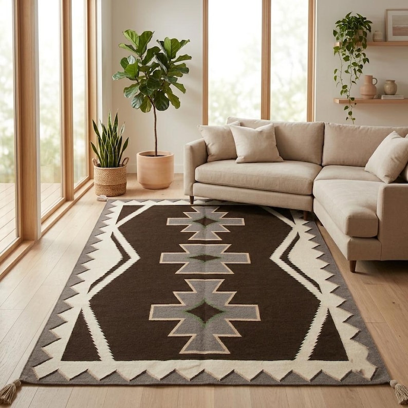 Small Western Rugs Handwoven Southwestern Tribal Rug | Navajo Style Wool Kilim Rug ...
