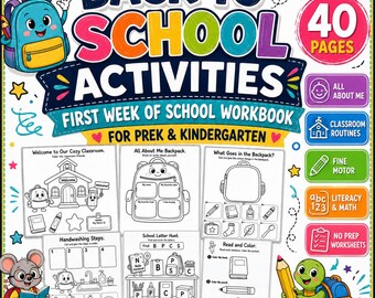 Back to School Activities PreK Kindergarten | First Week Worksheets, Morning Work, Fine Motor Skills