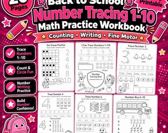 Pre-K Number Tracing Workbook | Back to School Math Practice (20 Pages)