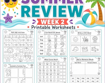 Kindergarten Summer Review Worksheets | Math, Phonics, Reading, Writing Activities (No Prep)
