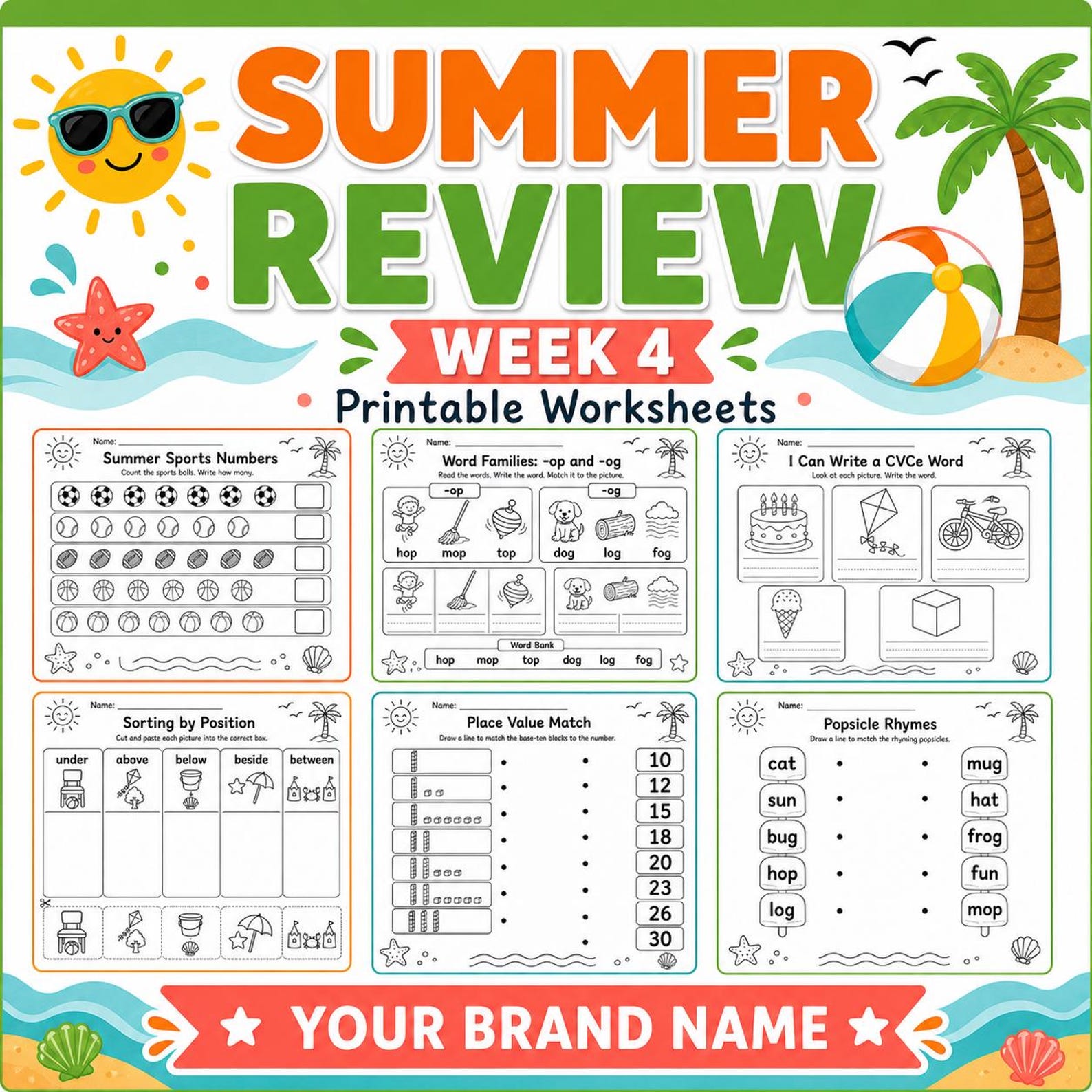 Kindergarten Summer Review Worksheets Week 4 | No Prep Math Writing ...