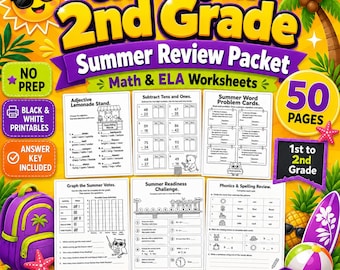 1st Grade Math & ELA Summer Review Packet for 2nd Grade Readiness (Printable Worksheets)