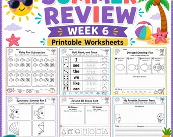 Kindergarten Summer Review Worksheets | Math, Phonics, Writing Activities (Week 6)