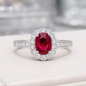 1.95 Ct Latest Oval Natural Ruby Diamond Wedding & Proposal Ring 14K White Gold 8