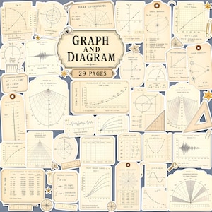 Vintage Graph Junk Journal Kit, Old Diagram Ephemera Bundle, Chart Junk Journal Supply, Printable Plots, Digital Collage Sheet Scrapbook Kit