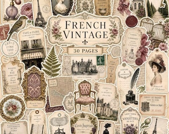 French Vintage Junk Journal Kit, Paris Ephemera Bundle, French Junk Journal Supply, Vintage Collage Sheet, Paris Theme Vintage Scrapbook Kit